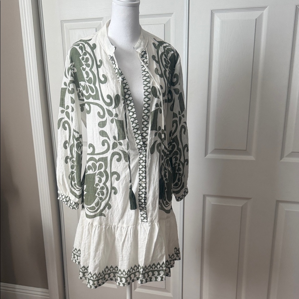 Elegant Green and White Women's Tunic Blouse and/or Mini Dress